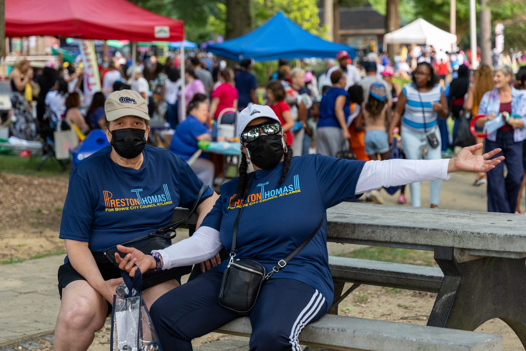 Campaign volunteers wearing Preston Thomas shirts at a community event